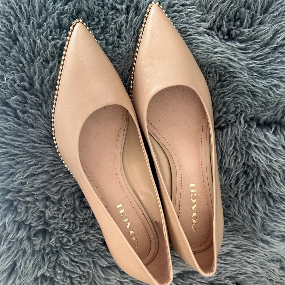 Coach Nude Leather Pointed Flats